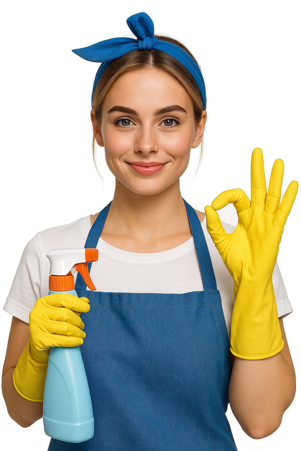 A cleaning professional giving the OK sign